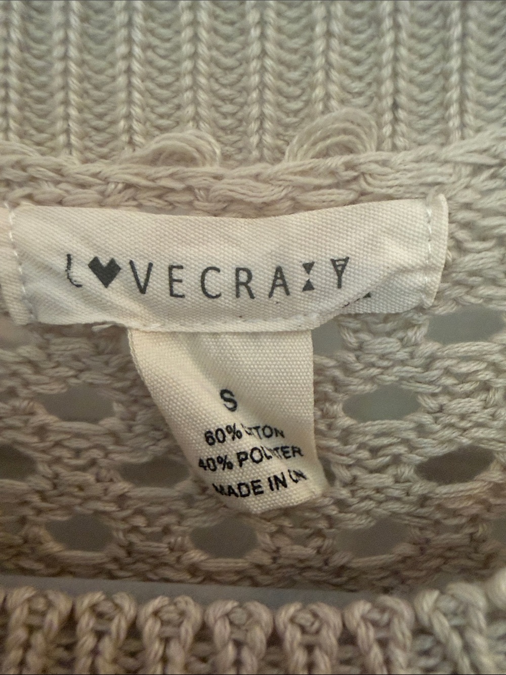 LoveCraft Beige Open-Weave Crewneck Sweater with Black Fuzzy Heart - Picture 2 of 2